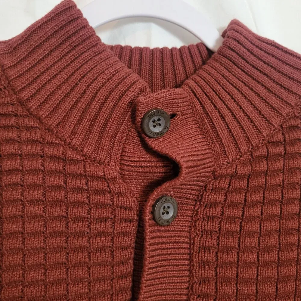 Duluth Men's Burly Retirement Button Mock Neck‎ Sweater Red Men's Sz Large READ